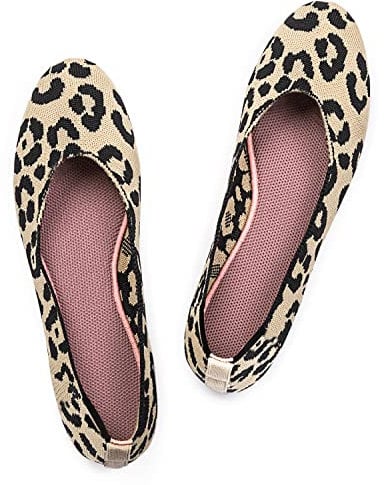 Frank Mully Women's Ballet Flats Slip On Knit Dress Shoes Pumps Shoes Round Toe,LeopardY, UK 4