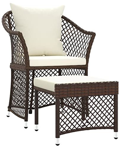 vidaXL Garten Lounge Set 2-TLG., Gartenmöbel Set mit Kissen, Gartenstuhl Gartensessel Hocker für Garten Terrasse, Loungemöbel Stahlgestell, Braun Poly Rattan