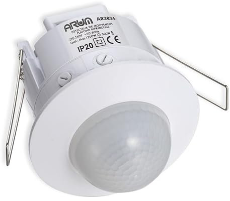 ARUM® Détecteur de Mouvement Encastrable Plafond Infrarouge Intérieur Blanc pour Éclairage - Distance Détection 12 m en Champ Libre - Angle 360° - IP20