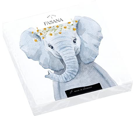 20 Servietten Elefant mit Blumenschmuck | Tiere | Kinder | Zoo | lustig | Tischdeko | Decoupage | Serviettentechnik 33x33cm