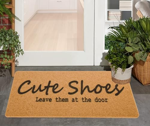 HilyBony Welcome Doormat Cute Shoes Leave Them at the Door for Outdoor Entrance Coir Front Door Mat Backing Anti-Slip Mat Home Decor(30 x 17 Inches)