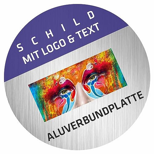 INDIGOS UG - WUNSCHTEXT Schild - rund 100mm - Aluverbundplatte Edelstahllook - personalisiert Text & Logo - Namensschild - Garage, Hotel, Parkplatz, Schule, Carport Firma individuell