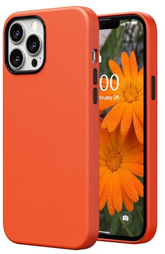 SURPHY Faux Leather Case Compatible with iPhone 13 Pro Max Case 6.7 inch, Premium PU Leather Case Cover (with Metallic Buttons & Microfiber Lining) for iPhone 13 Pro Max (Orange)