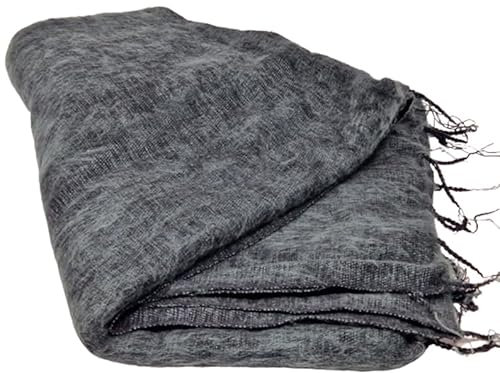 Nepalesische handgefertigte Yak-Wolldecke, weiche übergroße Schals, Überwürfe Meditations-Wickeldecke, Yak-Wolle, Yak-Wollschals, Schwarz , L