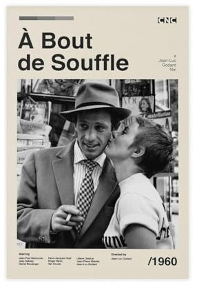 EYEZER A Bout De Souffle (Breathless) Vintage-Filmposter auf Leinwand, Wandkunst, Dekor, Bild, Gemälde für Wohnzimmer, Schlafzimmer, Dekoration, ungerahmt, 30 x 45 cm
