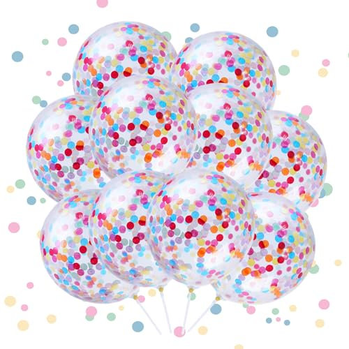 Konfetti Bunt Regenbogen Geburtstag Luftballons, 25 Stück Konfetti Ballon Set 12 Zoll Helium Ballons Geburtstagsdeko für Kinder Geburtstagsfeiern und Neujahr, Babyparty Dekorationen