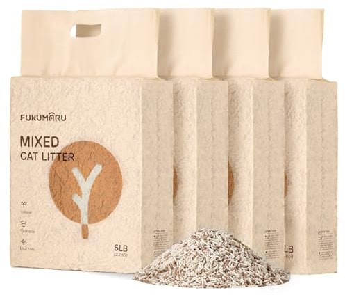 FUKUMARU Tofu Katzenstreu 10.8kg, Klumpstreu für Katzen, Staubfrei und Leicht klumpend, Gemischtes Apfelholzpellets, Geruchskontrolle, spült in der Toilette, Geringe Rückstände
