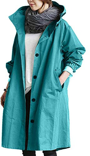 Elastische Manschette Trenchcoat für Frauen Windbreaker Wild Winter Mantel Damen Big Hoodie Herbst Mantel Damen Lang Einfarbig Lose Bequem Mantel Damen Basic Taschen Outwear Elegant, blau, 54