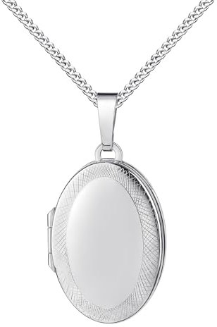 JEVELION Silbermedaillon Medaillon 925 Silber ovaler Amulett Anhänger für 2 Bilder zum Öffnen für Damen Silberamulett und Schmuck-Etui Mit Kette - Kettenlänge 45 cm.