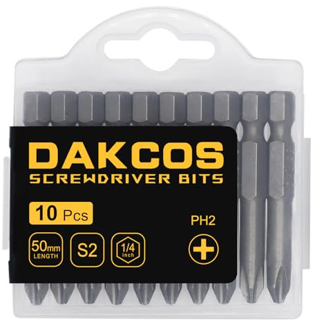 DAKCOS PH2 Bit lang, Bits PH2, Bit-Sortiment aus S2 (Länge: 50 mm, 10 Stück)