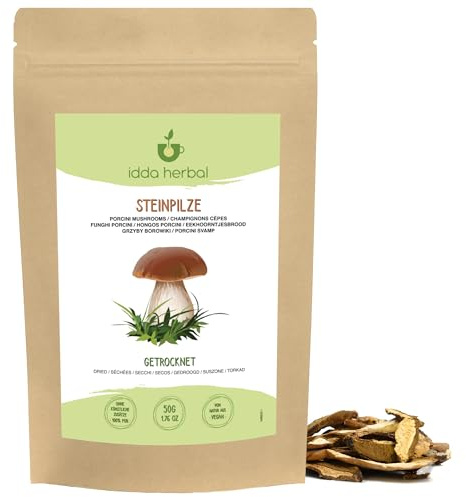 IDDA Herbal Steinpilze getrocknet 50g, Boletus Edilus, Funghi Porcini | Pilze getrocknet zum Kochen, ideal für Suppen, Eintöpfe & Brühen