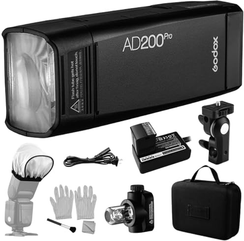 Godox AD200Pro Pocket Flash, 200 W 2,4G kabelloser TTL-Blitz Doppelkopf 1 / 8000s HSS, 0,01-1,8s Recycling, 500 Blitze mit voller Leistung für Nikon Sony Fujifilm Olympus Canon EOS-Kameras