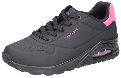 Skechers Damen UNO Pop Back Sneaker, Black Durabuck/Hot Pink Suede Trim, 42 EU