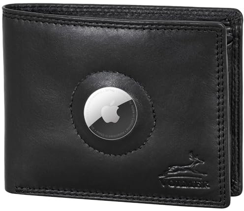 Fa.Volmer ® Portefeuille en cuir pour homme avec protection RFID - Double couture extra stable - 6 compartiments pour cartes de crédit - Format paysage, Noir Airtag, schlanke Brieftasche, Classique