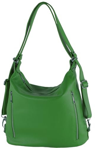 modamoda de T249 Damen Rucksack Schultertasche 2 in 1 aus Leder handmade in Italy, Farbe:Blattgrün