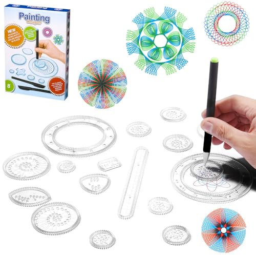 LEAZZLE Spirograph, Juego de Espiral, 28 Piezas Juego de Regla de Dibujo de Engranajes, Espirografo Niñosa, Juego Creativo de Mandalas,Spirograph Deluxe Set, Juegos para Pintar Niños y Adultos
