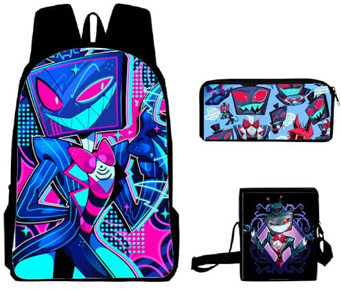 Jilijia Hazbin Hotelrucksack, 3-teiliges Set, Anime-3D-Drucke, Rucksack, einzelne Umhängetasche, Federmäppchen für Jungen und Mädchen, Weihnachts- und Geburtstagsgeschenke, Vox, Einheitsgröße,