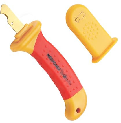 MAXPOWER Coltello Spelacavi con Impugnatura Isolata, Coltello per Elettricista Isolante in Acciaio Inossidabile, Taglierina Spelacavi Dimensioni 155 mm, IEC 60900