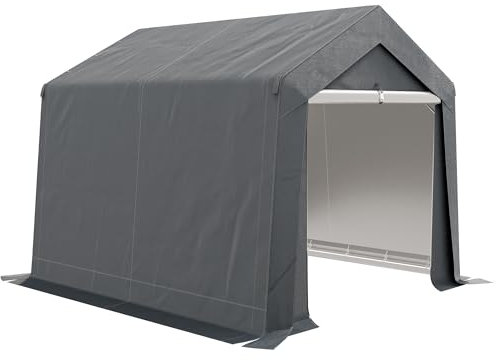 Outsunny 3 x 3(m) Garden Storage Tent, Portable Shed with Heavy Duty Galvanised Steel Frame, Ventilation Window, Roll-up Zipper Door, for Bike, Motorbike, Garden Tools, Dark Grey