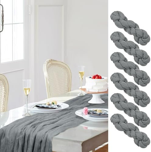 Aolawco 6 Stück Tischläufer Grau, 90 x 300 cm Käsetuch Tischläufer, Lang Halbdurchsichtiger Tischläufer für Hochzeitsdeko, Tischdekoration, Geburtstagsparty
