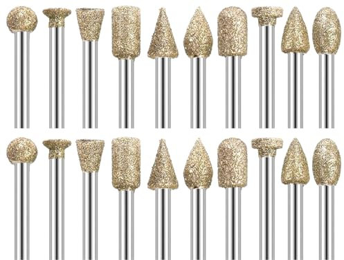 ZoeTekway Juego de 20 cortadores de diamante con vástago de 1/8, puntas de corte de diamante, fresas para tallar piedra, para grabado en piedra de cerámica,herramienta rotativa Compatible con Dremel