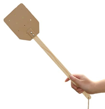 Joselin Gelbe Mückenklatsche mit Holzstabgriff, Manuelle Fliegenklatsche, Mückenklatsche Aus PU-Leder