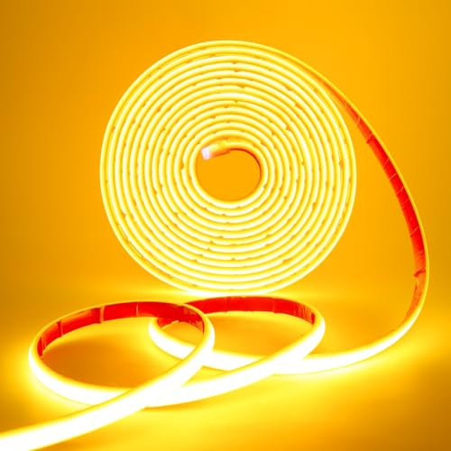 HEGEHE 12V Lumière au néon LED COB Autocollant, 320Leds/m IP68 étanche Super Lumineux Bandeau flexible Ruban LED Light Strip pour DIY, Chambre, Noël, Fête, Intérieur/Extérieur (Jaune d'or, 1M)