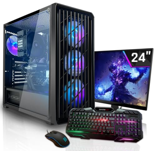 SYSTEMTREFF Gaming Komplett PC Set AMD Ryzen 5 7500F 6x5GHz | Nvidia RTX 5050 8GB | 512GB M.2 NVMe | 16GB DDR5 RAM | Windows 11 | 24 TFT Monitor | Desktop Paket Computer für Gamer, Gaming