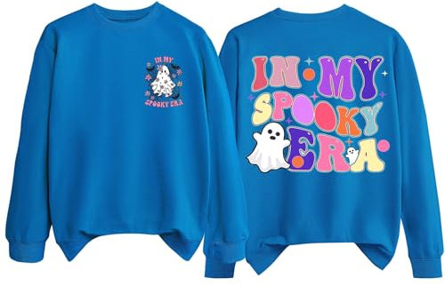 AMDOLE Halloween kostüm Damen gruselig Doppelt bedruckter Halloween-Kapuzenpullover für Damen, kein Kapuzenpullover Teenager Mädchen Kleidung (Blue, S)