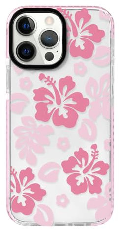 NITITOP Compatible for iPhone 13 Pro Case Cute Flower Floral Clear for Women Girl Hibiscu Design Ultra Slim Artistic Shockproof Soft TPU Anti-Yellow Protective Phone Cover - Clear Pink