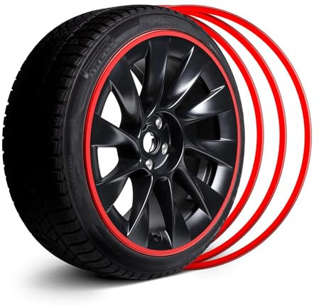 EVOOOR Automobil-Alufelgen-Randschutz - Vollständige Abdeckung des gesamten Radkranzes - Streifen zur Vermeidung von Bordsteinschäden - Set aus 4 Radschutzern - 19 Rot