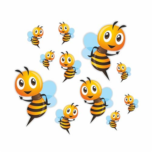 Cartoon Bee Stickers, Hardwearing Waterproof 0% Transparency Decals, DIY Peel & Stick Perfect to Cover Marks, Wall Decor, Weatherproof for Cars & Other Home Projects. LaoGraphics® (11 Bees, A5)