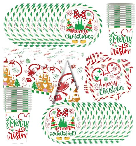 Souris Noël Vaisselle de , anniversaire Set 61 pièces de vaisselle de Anniversaire Décoration Set d'accessoires de Vaisselle thématique Assiettes Tasses Nappe Serviettes 20 personnes