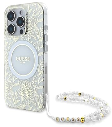 CG MOBILE Guess GUHMP16LHCPOFPH Hülle für iPhone 16 Pro 6.3 Weiß hardcase IML Flowers Allover Electro with Pearl Strap
