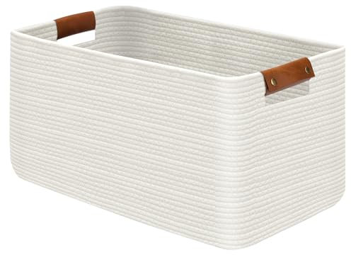 Goodheim Großer faltbarer Wäschekorb, Wäschekorb für Decke, Spielzeug, Handtücher, gewebte Körbe zur Aufbewahrung, Kinderzimmer, Heimdekoration, Wohnzimmer, 55 x 38 x 30 cm, weiß