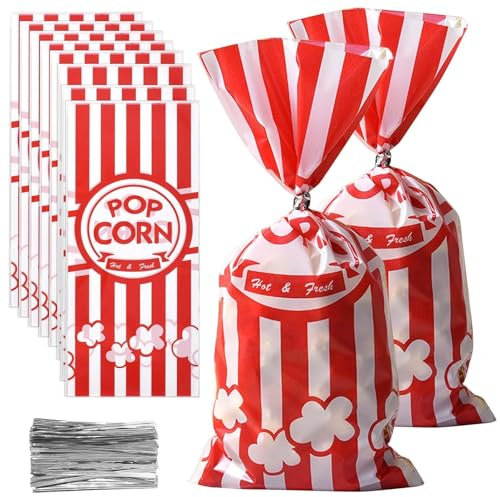 120 Pcs Popcorn Bags, Striped Pop Corn Bag for Party Popcorn Holder, Candy Stripe Paper Bags for Carnival, Party, Wedding