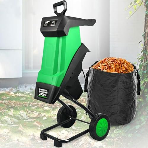 GHRERTX Electric Garden Shredder Wood Chipper,2400W Multifunctional Leaf Branch Shredder with Debris Bag, Max.40mm Cutting Capacity,Leaf Mulcher for Lawn and Garden Use