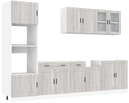 vidaXL 7-TLG. Küchenschrank-Set Kalmar Grau Sonoma Holzwerkstoff, Küchenzeile Einbauküche, Schrank-Set, Unterschrank, Küchenschrank, Hängeschrank