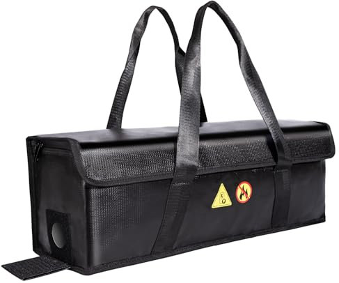 Feuerfeste Box für Akkus Feuerfeste Box für Fahrradakku bis 1200°C Ebike Akku Tasche Wasserdicht Explosionsgeschützt mit Kabelkanallöchern & Klettverschluss für Lagerung Transport Aufladung,50x14x16cm