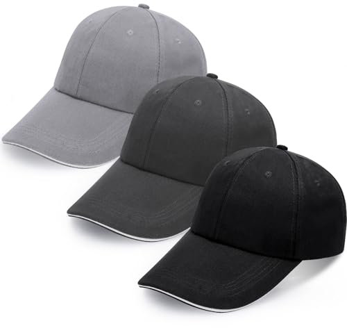 Halinuia 3 Stück Basecap Herren Damen Sonnenschutz Baseball Cap Einstellbar Basecap zum Laufen, Golfen und Reisen, Schwarz, Hellgrau, Dunkelgrau