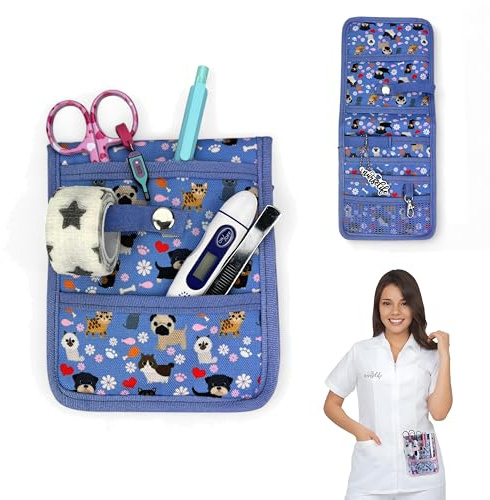 Nurse Life Premium 2025 Taschenhalter | Nicht alle sind gleich, Taschenorganizer für Krankenschwestern | originelles Geschenk für die Aufbewahrung von Scheren und Zubehör (blaue Hundeblüten)