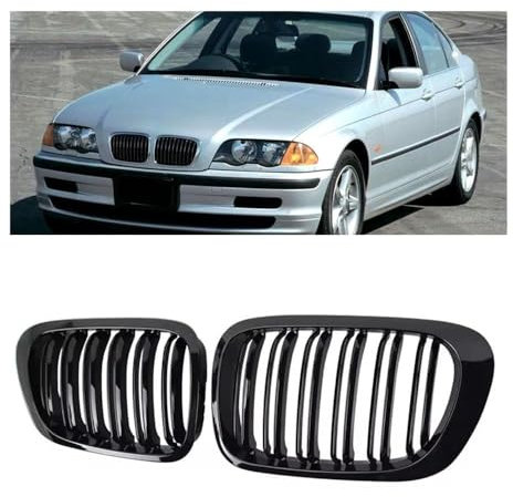 Gangying E46 Nieren Schwarz, Kühlergrill Passend für BMW 3er E46 318i 320i 325i 330i Grill 4 Door 4D Facelift Grill Glanz Schwarz Doppelsteg Sport Kühlergrill 1998-2001