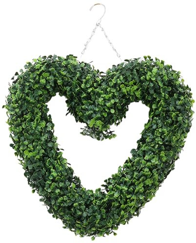 XUEYEGONGJI Boxwood Wreath, 16.5 Inch Heart-Shape Artificial Green Wreaths for Front Door, Hanging Summer Door Wreath, Front Door Wreaths for Summer, Party, Home, Wall, Wedding