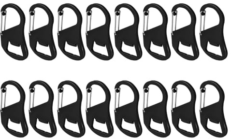 Aspire 16 PCS Carabiner Keychain Clips, Aluminum Bottle Openers, Black Outdoor Mountaineering Buckles for Bags, Camping