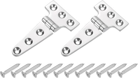 QUARKZMAN 2 Stück schwere T-Scharniere, Marine Grade T-Scharnier 4 x 2 Edelstahl Bootsscharniere Gussband-Scharnier mit Schrauben für Bootsluke Hoftüren Scheunentor, Silber
