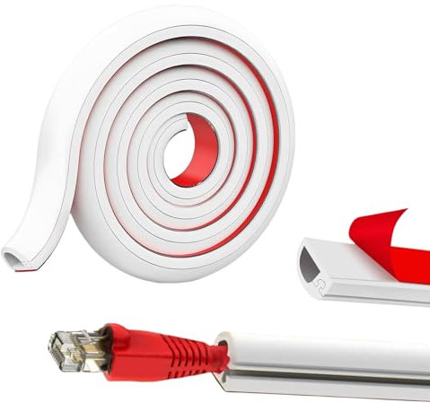 Wire Trunking for Electric Cables, Side-Opening D Line Cable Trunking White, Self Adhesive Cable Hiders for Wall, TV & Desk Cable Management, Flame Retardant Cable Raceway(2M)