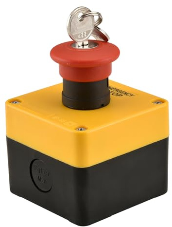 Heschen Key Lock Emergency Stop Switch 660V 10A 2NO Double Open Box | key release action, 2no double normally open, security lockout, 660v 10a rating, ip65 protective box, dual trigger control