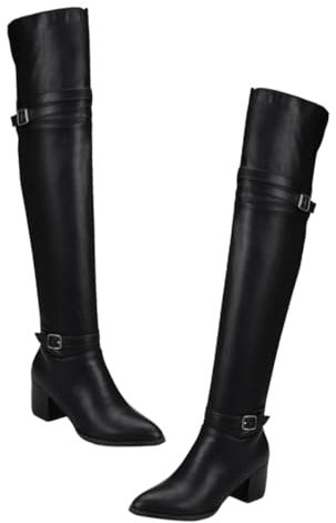 Healvian 1 Paio stivale da donna moda signore alto tacchi lungo shoes for women zapatillas de mujer stivali alla coscia stivale con spesso Materiale superiore: pu Black