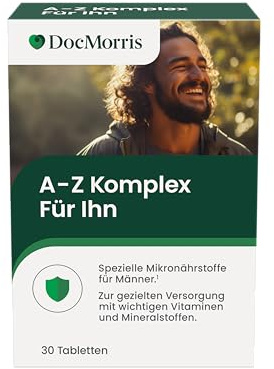 DocMorris A-Z Komplex Für Ihn – 30 Tabletten – Multivitamin für Männer mit Zink, Selen & Vitamin B12 – Für Energie & Testosteronspiegel - Nahrungsergänzungsmittel