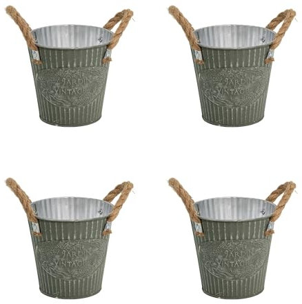 DARO DEKO Metall Blumentopf grün Ø 18 x 17cm - 4 Stück Pflanz-Töpfe Übertopf bepflanzbar